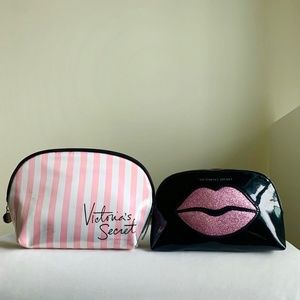 Victoria’s Secret Pink/Black/White/Silver Hardware Makeup Bag Bundle Lot (GUC)